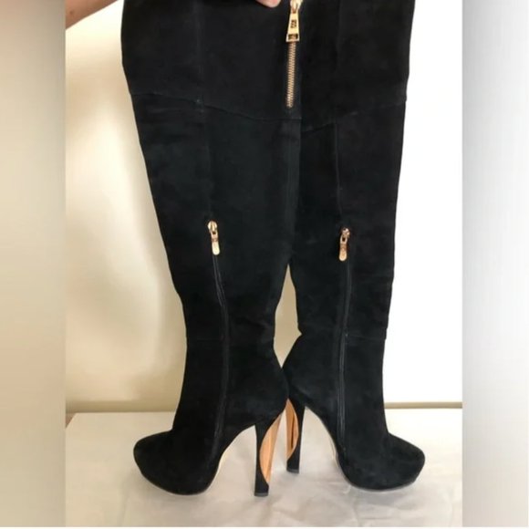 Glossi over the knee high heels suede women’s black with gold boots size 37 - Picture 11 of 16